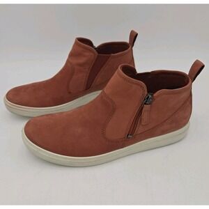 ECCO Womens Sneaker Shoe Soft Classic Bootie Zip Textured Leather 9 9.5 Pink Pre